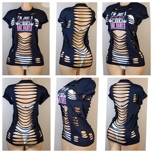 Edgy Black Cut-Out Tee with Graphic Design